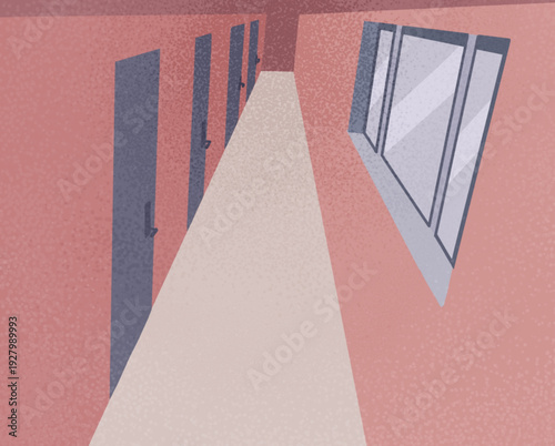 Pink Apartment Hallway Illustration Background, Interior Perspective Vector