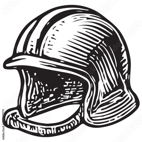 Firefighter Helmet Vintage Safety Engraving Illustration