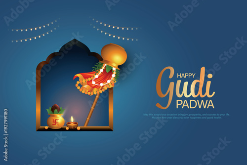 Happy Gudi Padwa with decorated background, festival of India. Creative vector illustration design.