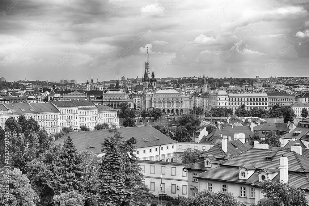 Fototapeta premium Panoramic view of Prague's rooftops, Czech Republic
