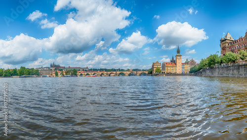 Charles Bridge crossing Vltava River in Prague, Czech Republic