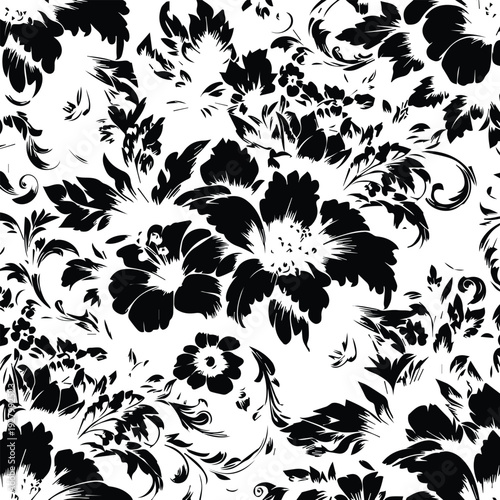 Fabric Floral Pattern in Black & White – Elegant Monochrome Botanical Textile Design for Print & Decor