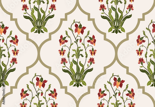 Vector Hand drawn colourful geometric flowers Motifs African boho paisley, seamless patterns with floral for fabric Ethnic Indian Pattern, textiles, clothing, wrapping paper, backdrop, banner.
