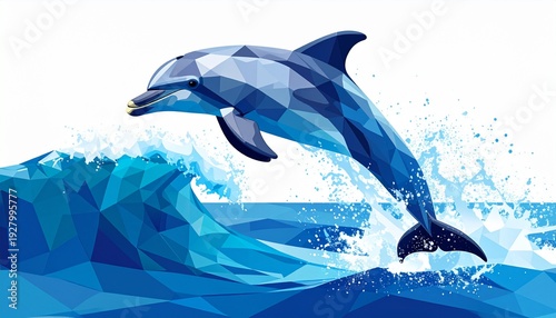 Dolphin jumping out of ocean waves in stunning polygonal design