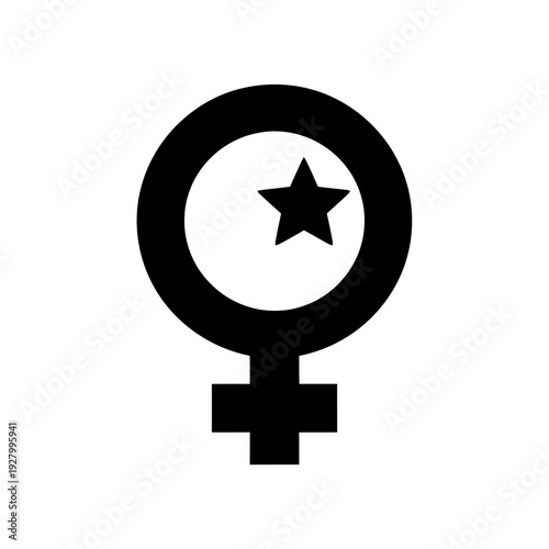 Black Venus symbol with a star inside, representing female empowerment and identity.