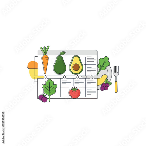 Healthy vegetables and fruits for diet or recipe planning