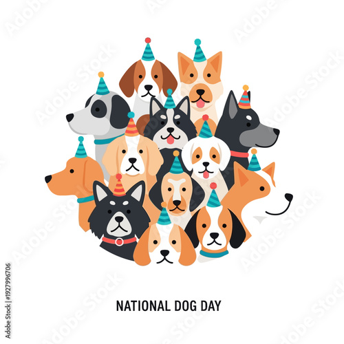 Dogs Celebrating National Dog Day Party Hats.