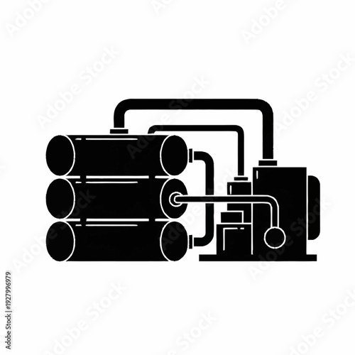 Industrial water treatment plant with pipes and tanks.