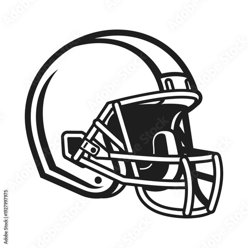 Black and white football helmet with protective face mask and sturdy padded design isolated on plain background sporty and bold aesthetic perfect for sports themed designs and athletic concepts