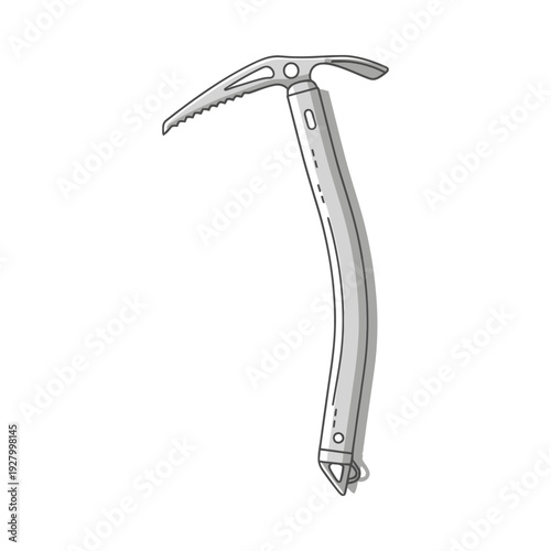 Detailed illustration of an ice axe with a curved pick and pointed tip on a white background showcasing climbing equipment for mountaineering and adventure