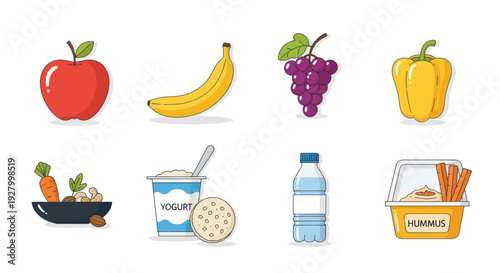 Assortment of Fresh Fruits Vegetables and Healthy Snacks.