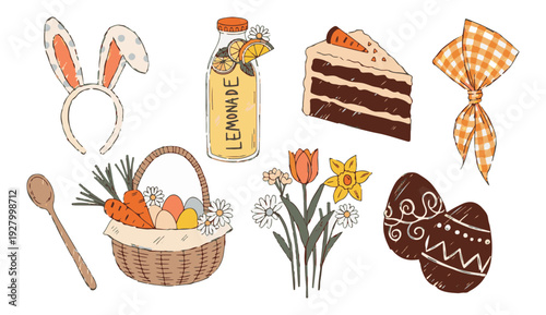 Colorful Easter decorations and treats arranged together