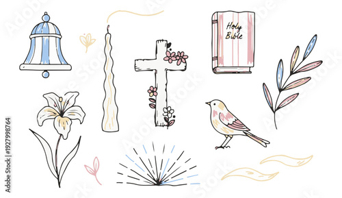 Easter symbols and objects in colorful illustration