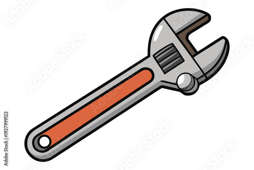 Adjustable wrench with orange handle on white background for mechanical and diy applications
