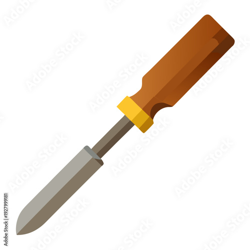 Flat vector illustration of a classic flathead screwdriver with orange and yellow handle for diy and repair projects