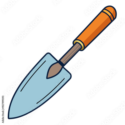 Cartoon garden trowel with orange handle and silver blade: essential hand tool for gardening and planting activities