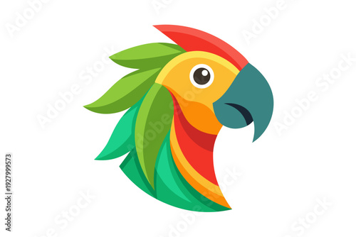 Colorful parrot illustration with vibrant feathers and distinctive beak on white background