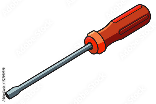 Red-handled flathead screwdriver with steel shank for precision work in mechanical and diy applications on white background