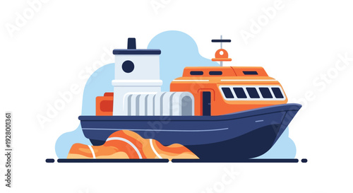 Modern rescue boat on ocean waves vector illustration