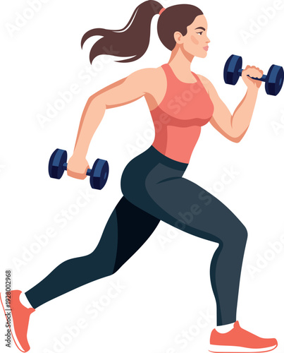 Vector illustration of a woman doing a dumbbell exercise. A striking image for projects about fitness, healthy lifestyle, and sports.