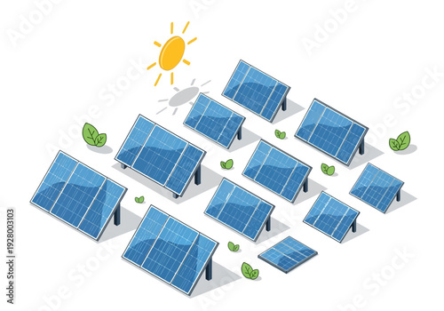 Sunlight powering sustainable energy generation through photovoltaic solar panels in a clean, green environment