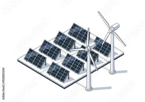 Renewable energy sources including solar panels and wind turbines for clean power generation on a rooftop