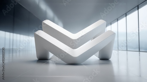 Wallpaper Mural A large, abstract 3D sculpture in a modern, minimalist gallery or office lobby. Torontodigital.ca