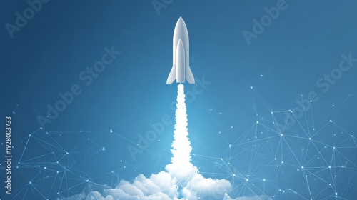 Wallpaper Mural A sleek, white rocket ship launches into digital space, representing technological advancement and new milestones. Torontodigital.ca