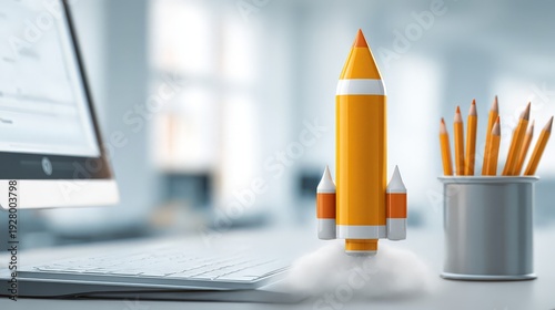 Wallpaper Mural A stylized office desk where creativity and technology meet to launch a new idea. Torontodigital.ca