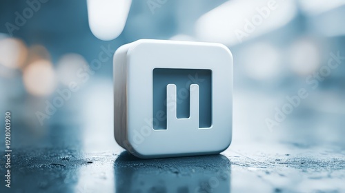 Wallpaper Mural A white 3D embossed cube, a lowercase letter "m" (or a symbol similar to a horseshoe or staple), a physical app icon, or a corporate logo block. Torontodigital.ca