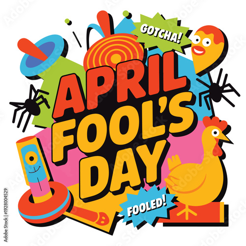 April Fool's Day is colorful with chicken and prank April 1st joke humor