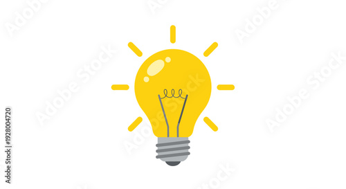 A bright yellow cartoon light bulb icon shining symbolizing a new idea or innovation.