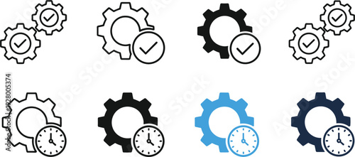 Gear and Clock Icon Set Process Management Time Optimization Vector Illustration Collection
