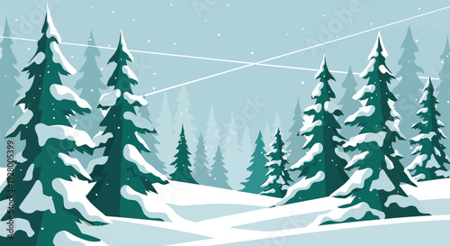 Winter landscape with snow covered pine trees in forest