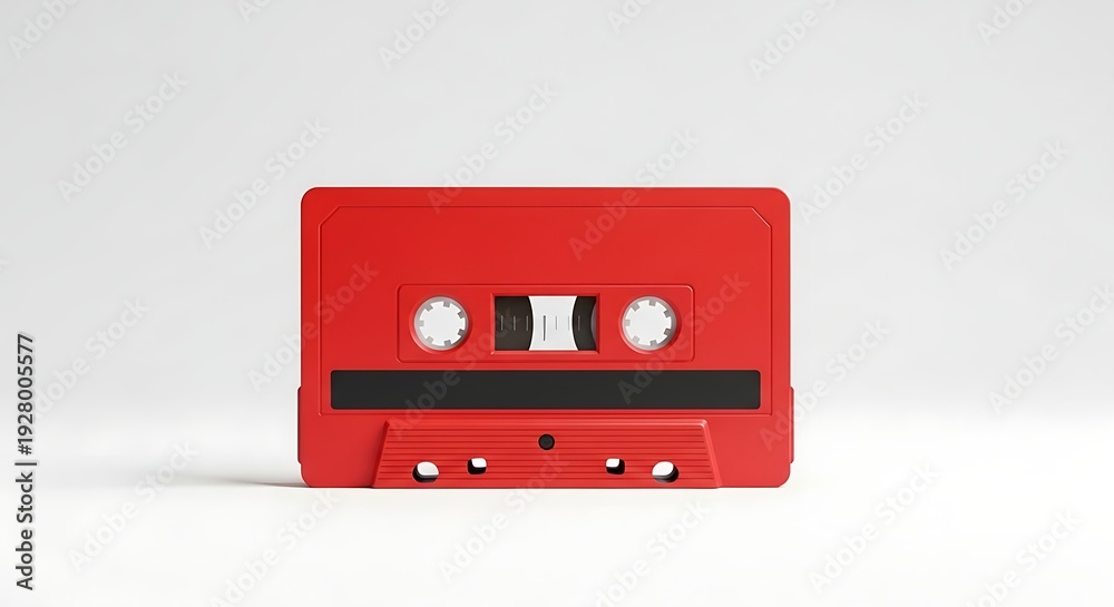 Obraz premium Vibrant Red Cassette Tape Isolated on White Background - Retro Audio Nostalgia.