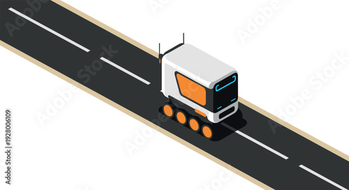 isometric futuristic autonomous delivery vehicle on road vector illustration