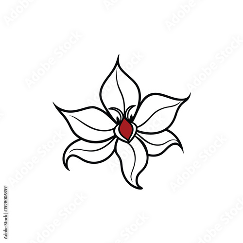A minimalist vector graphic illustration of a stylized flower with red center