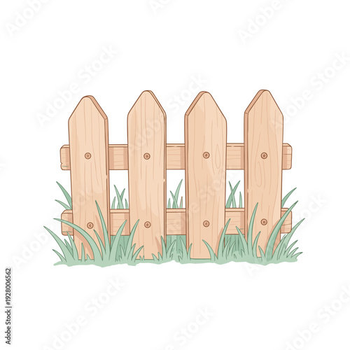 Wooden picket fence with grass at the bottom in a simple design  