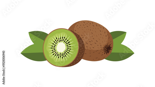 kiwi fruit with leaf flat vector illustration healthy tropical food