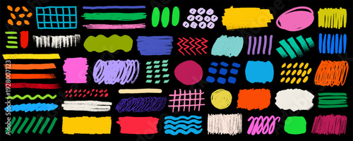 Crayon line highlight strokes in rough texture. Crayon highlight scribble box...