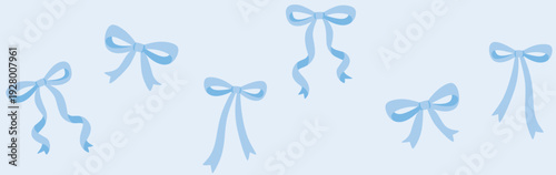 Soft Blue Cottagecore Ribbon Banner with Minimal Bow Pattern for Calm Branding and Nursery Design