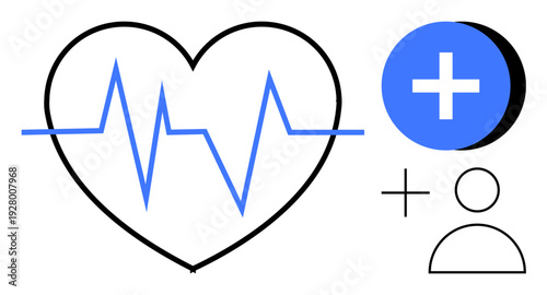 Healthcare concept. Healthcare with heartbeat line inside a heart personal health. Healthcare icons include medical signs and user figures. For medical apps, wellness, clinics, digital health