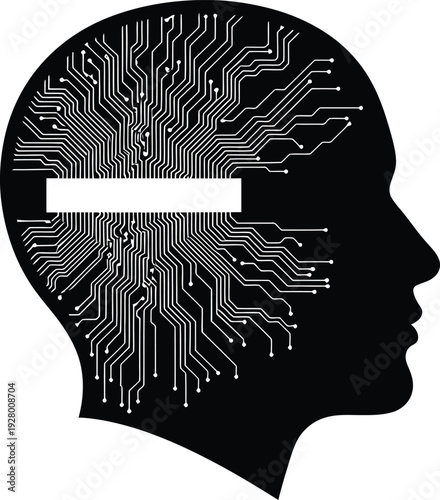 Digital Brain Bottleneck Silhouette – Processing Power Limitation Concept