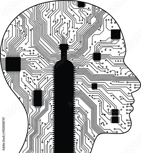 Digital Brain Bottleneck Silhouette – Processing Power Limitation Concept