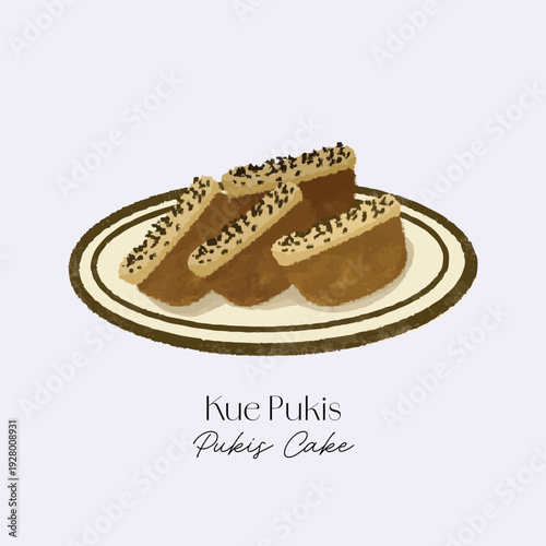 Hand drawn illustration shows traditional Indonesian market cake kue pukis on clean background ideal for culinary branding, menu design, packaging, food blogs, cultural education materials.