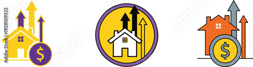 Real estate investment growth concept with house and dollar symbol, property value increase, financial success vector illustration