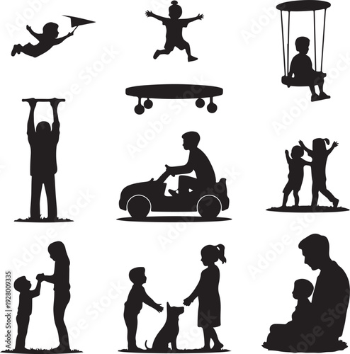People and Family Silhouette Collection Vector Bundle – Outdoor Activities, Love, Fitness and Lifestyle Scenes