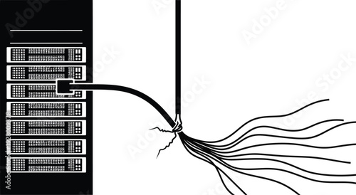 Server Rack Bottleneck Silhouette – Network Performance Issue