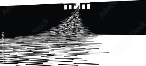 Data River Blocked Silhouette – System Bottleneck Dam Concept