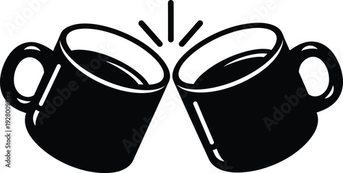 Two coffee cups clinking together in a toast, symbolizing friendship and warmth in a simple illustration